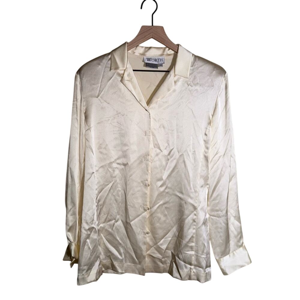 VINTAGE Worth Pure Silk quietly luxury classic button down blouse 14